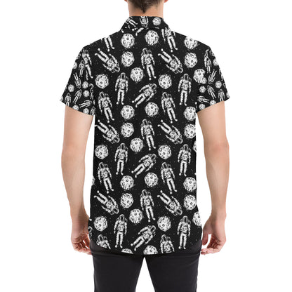 Astronaut Pattern Print Design 03 Men's Short Sleeve Button Up Shirt