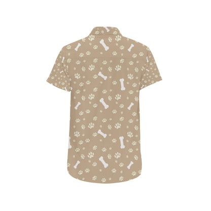 Dog Bone Paw Pattern Print Design 01 Men's Short Sleeve Button Up Shirt