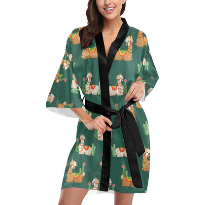 Llama Cactus Pattern Print Design 07 Women's Short Kimono