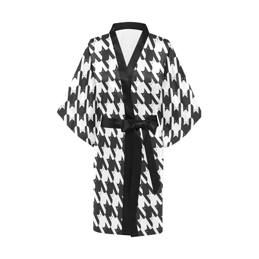 Cat HoundstoothPattern Print Design 01 Women's Short Kimono
