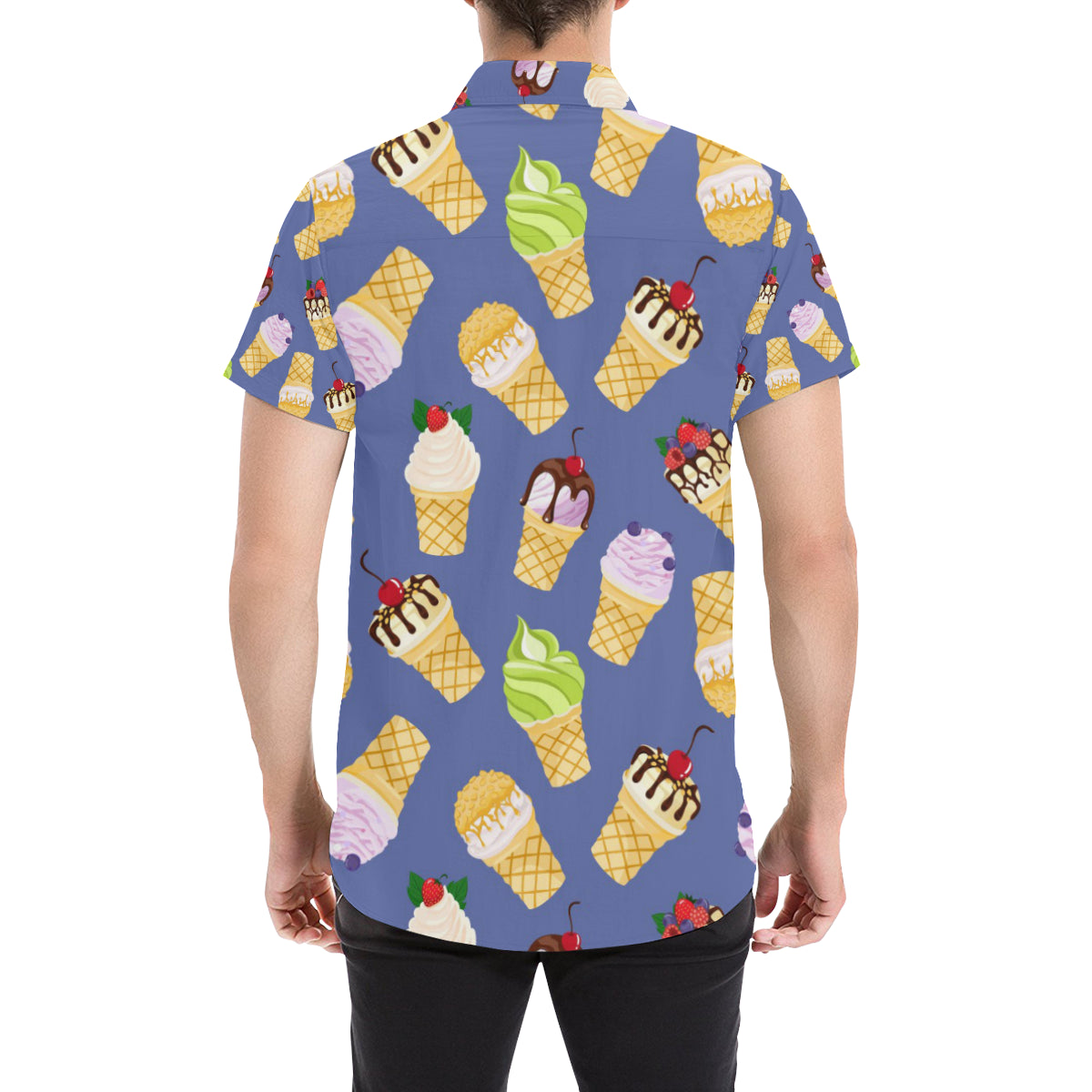 Ice Cream Pattern Print Design IC03 Men's Short Sleeve Button Up Shirt