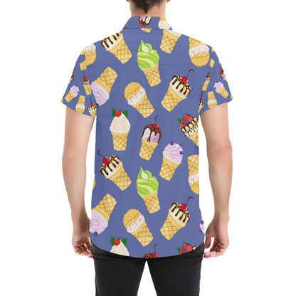 Ice Cream Pattern Print Design IC03 Men's Short Sleeve Button Up Shirt