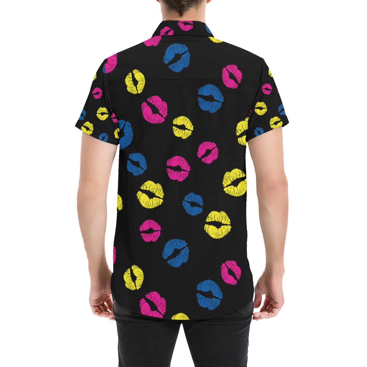 Lip Neon Color Pattern Print Design 01 Men's Short Sleeve Button Up Shirt