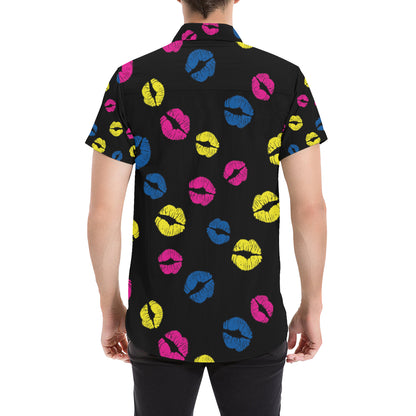 Lip Neon Color Pattern Print Design 01 Men's Short Sleeve Button Up Shirt
