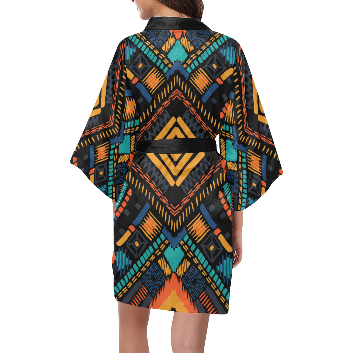 Kente Pattern Print Design 05 Women's Short Kimono