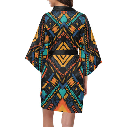 Kente Pattern Print Design 05 Women's Short Kimono