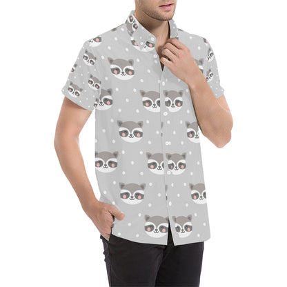 Raccoon Pattern Print Design A04 Men's Short Sleeve Button Up Shirt