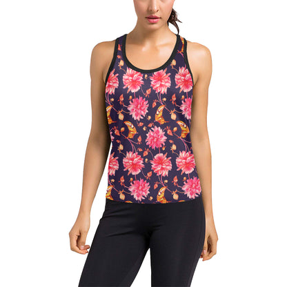 Dahlia Pattern Print Design DH03 Women's Racerback Tank Top