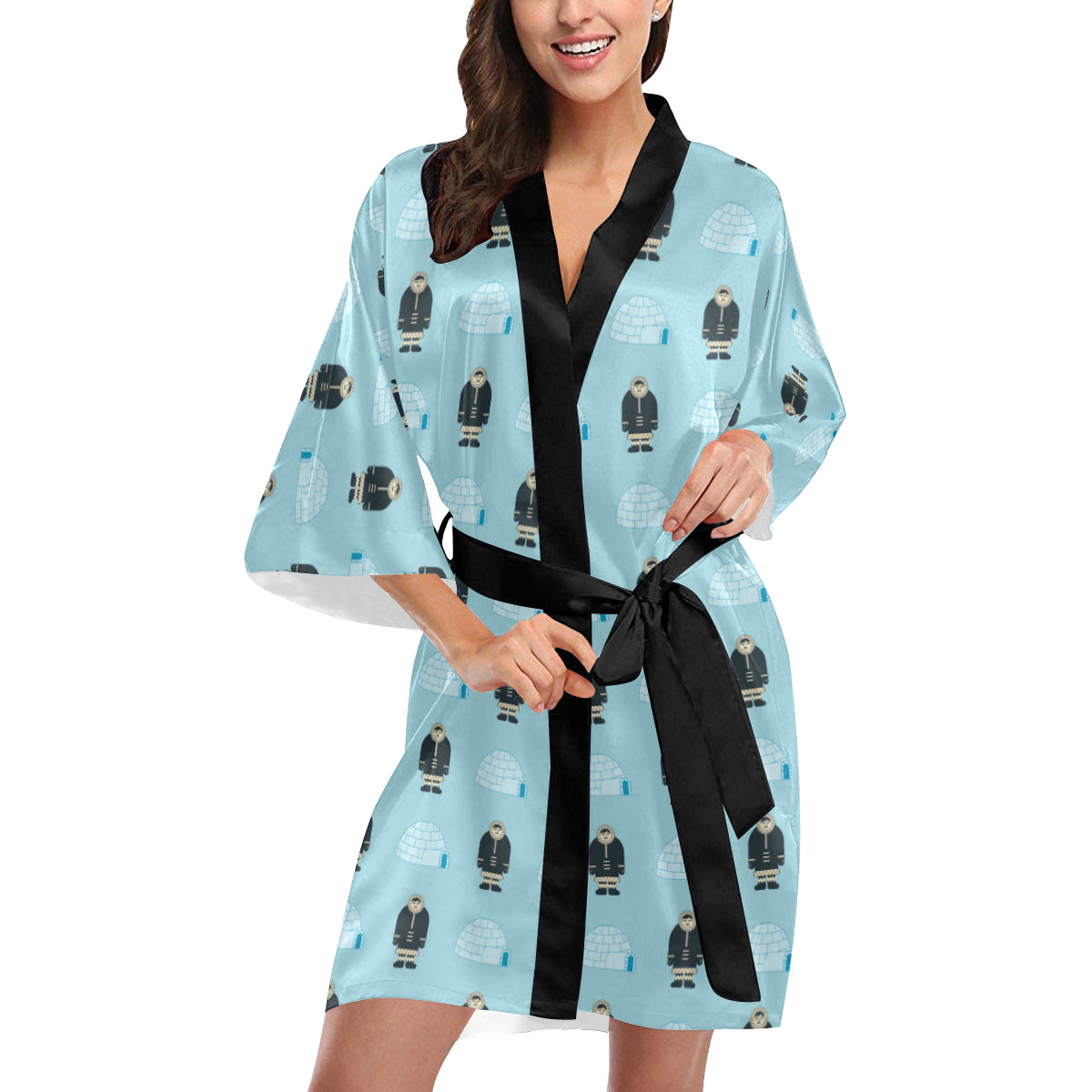 Eskimo Pattern Print Design 03 Women's Short Kimono