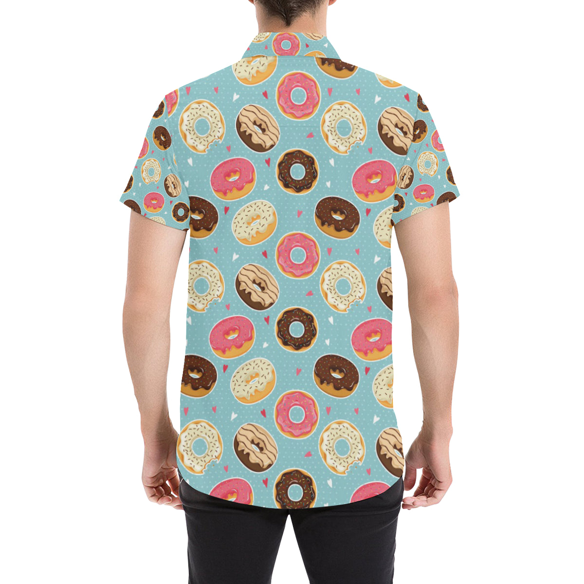 Donut Pattern Print Design DN04 Men's Short Sleeve Button Up Shirt