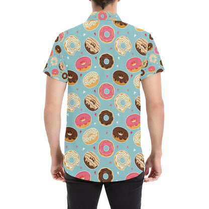 Donut Pattern Print Design DN04 Men's Short Sleeve Button Up Shirt
