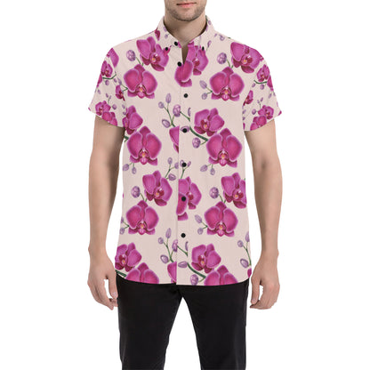Orchid Pattern Print Design A02 Men's Short Sleeve Button Up Shirt
