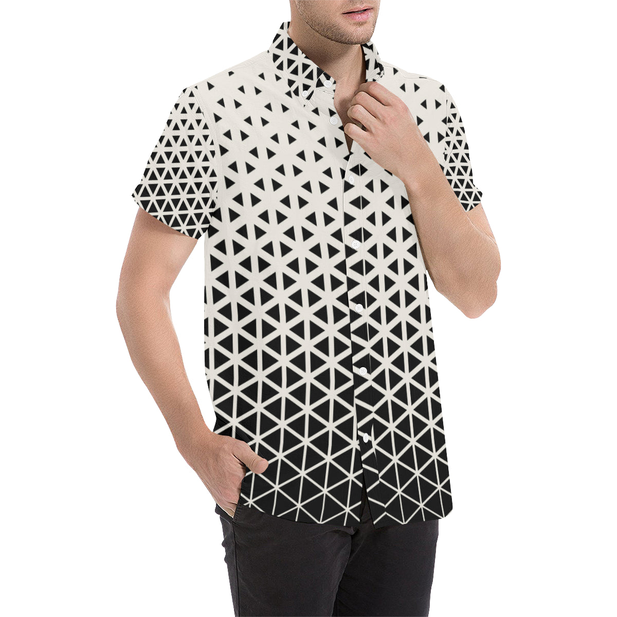 Geometric Black White Pattern Print Design 03 Men's Short Sleeve Button Up Shirt