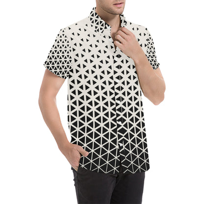 Geometric Black White Pattern Print Design 03 Men's Short Sleeve Button Up Shirt