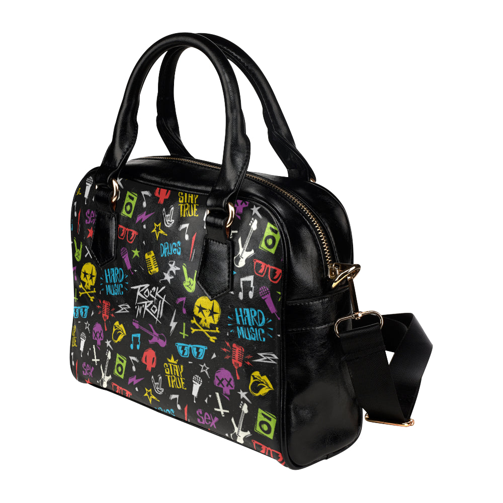 Rock and Roll Pattern Print Design A02 Shoulder Handbag