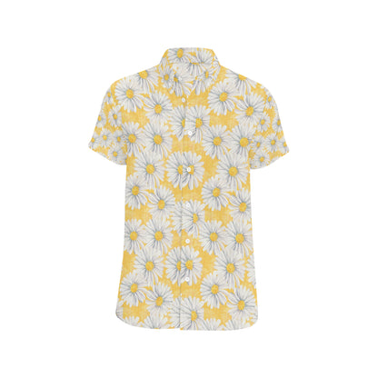 Daisy Yellow Watercolor Print Pattern Men's Short Sleeve Button Up Shirt