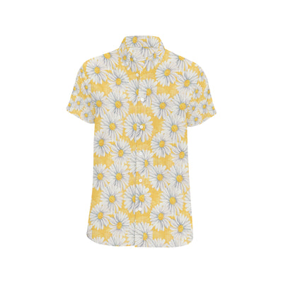 Daisy Yellow Watercolor Print Pattern Men's Short Sleeve Button Up Shirt