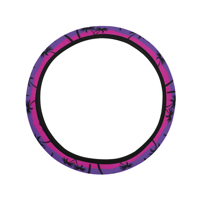 Palm Tree Rainbow Themed Print Steering Wheel Cover with Elastic Edge