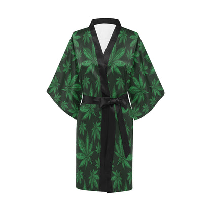 Pot Leaf Pattern Print Design A04 Women's Short Kimono