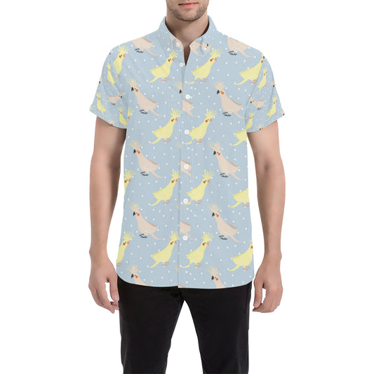Cockatiel Pattern Print Design 03 Men's Short Sleeve Button Up Shirt