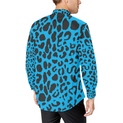 Cheetah Blue Print Pattern Men's Long Sleeve Shirt