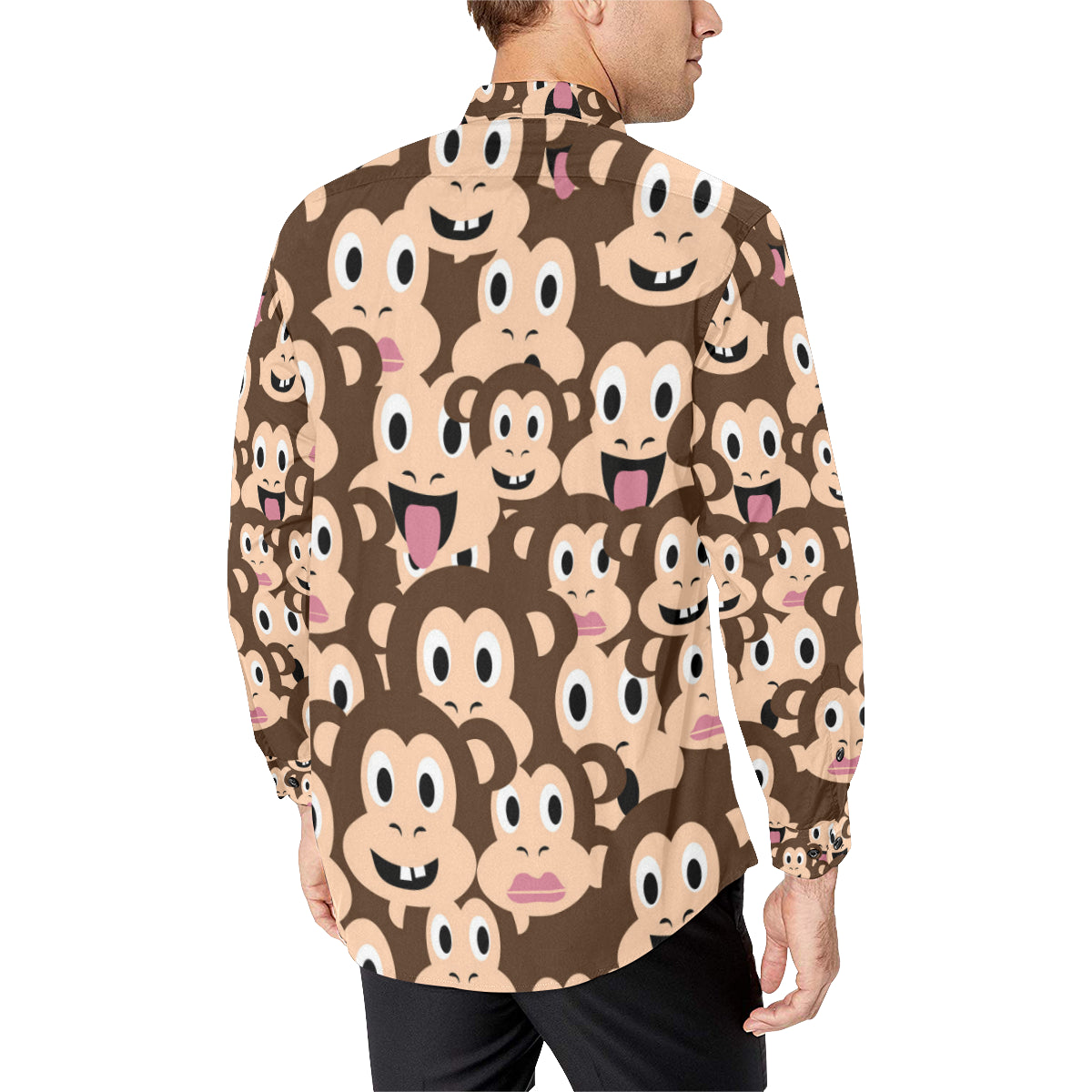 Emoji Monkey Print Pattern Men's Long Sleeve Shirt