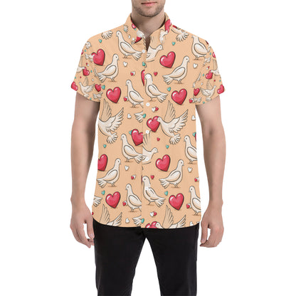Pigeon Heart Pattern Print Design 04 Men's Short Sleeve Button Up Shirt