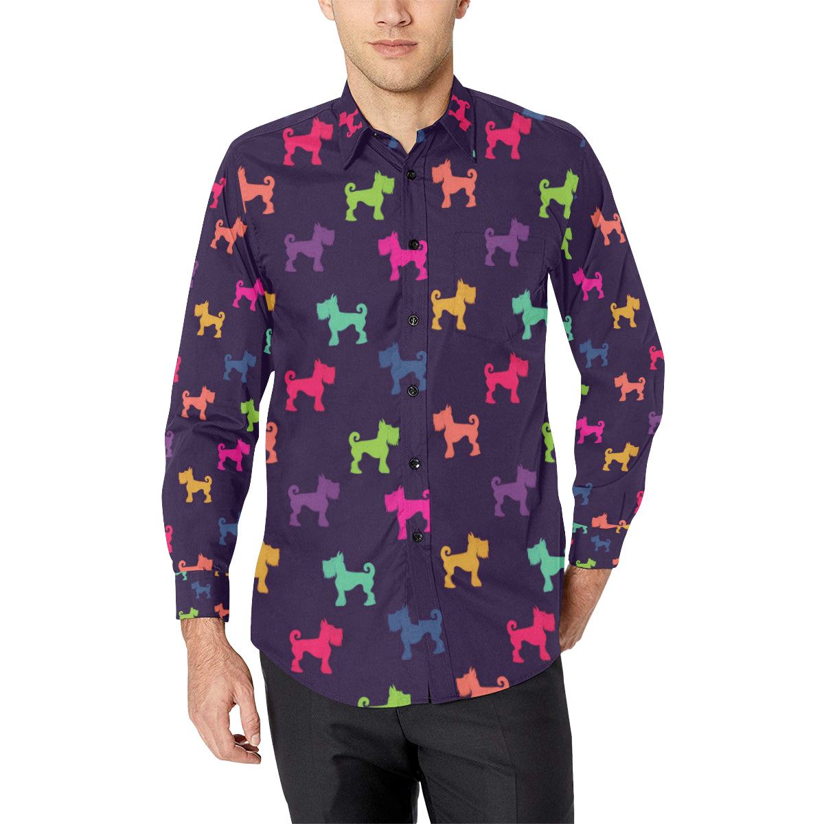 Schnauzers Pattern Print Design A05 Men's Long Sleeve Shirt
