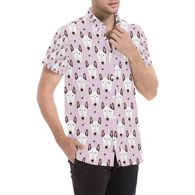 Bull Terrier Pink Print Pattern Men's Short Sleeve Button Up Shirt