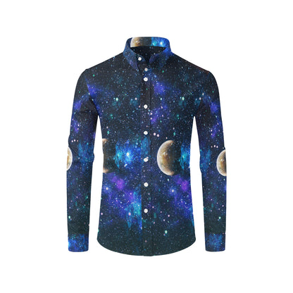 Galaxy Stardust Planet Space Print Men's Long Sleeve Shirt