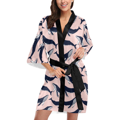 Humpback Whale Pattern Print Design 02 Women's Short Kimono