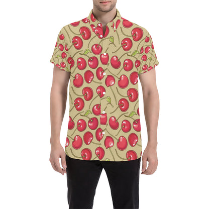 Cherry Pattern Print Design CH05 Men's Short Sleeve Button Up Shirt