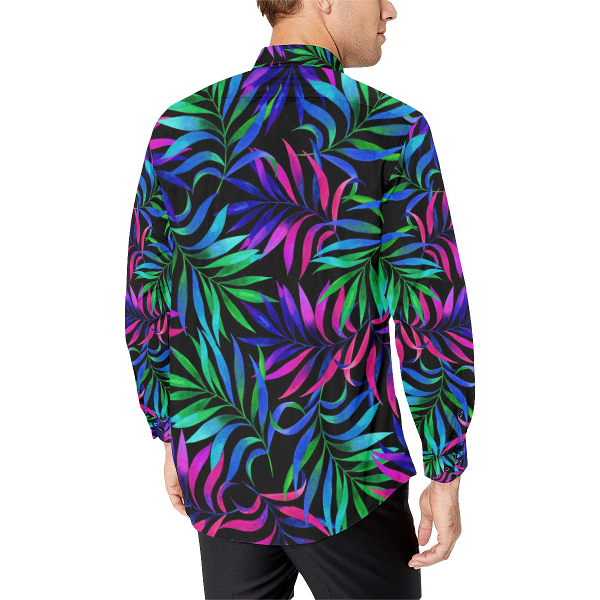 Tropical Flower Pattern Print Design TF010 Men's Long Sleeve Shirt