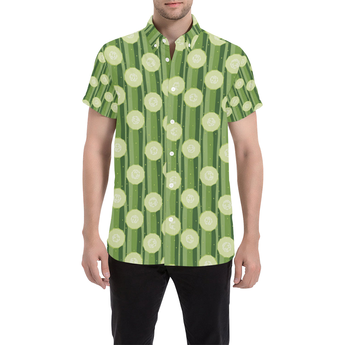 Cucumber Pattern Print Design CC03 Men's Short Sleeve Button Up Shirt