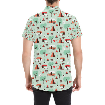 Camper Tent Pattern Print Design 01 Men's Short Sleeve Button Up Shirt