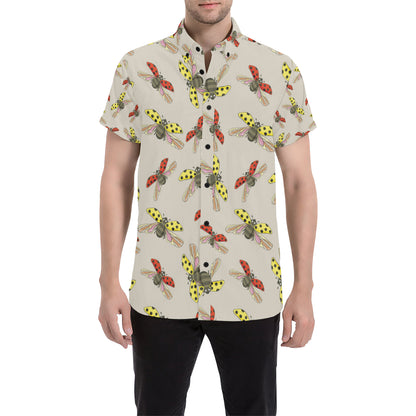 Ladybug Pattern Print Design 04 Men's Short Sleeve Button Up Shirt