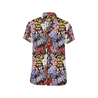 Summer Floral Pattern Print Design SF04 Men's Short Sleeve Button Up Shirt