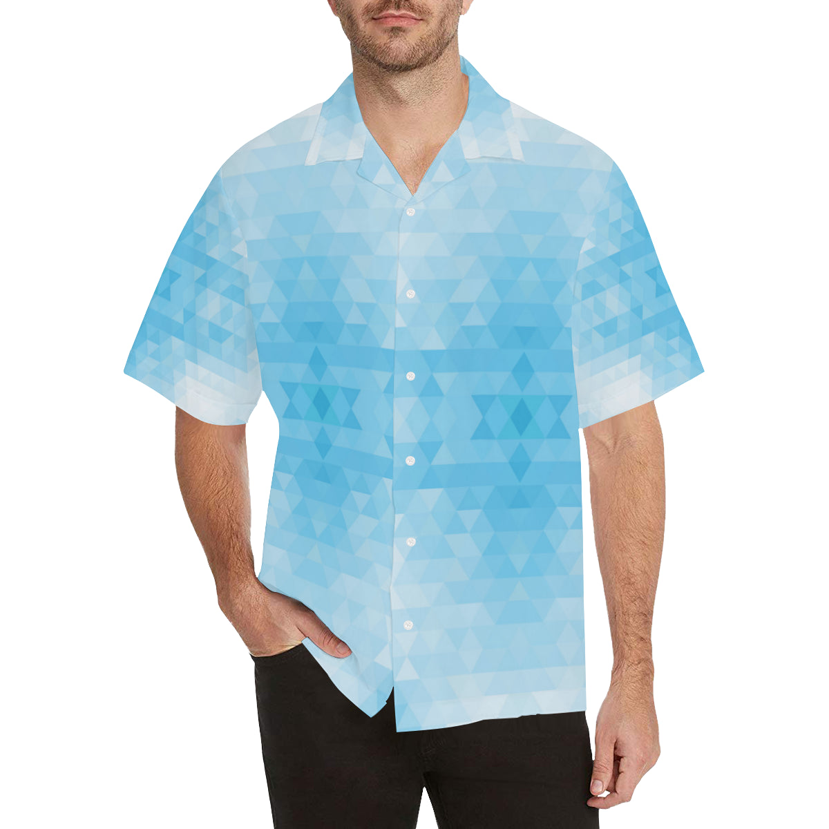 Geometric Blue Pattern Print Design 01 Men's Hawaiian Shirt