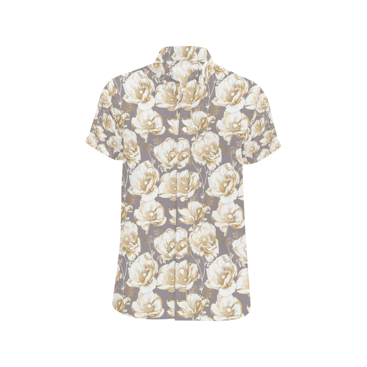 Anemone Pattern Print Design AM05 Men's Short Sleeve Button Up Shirt