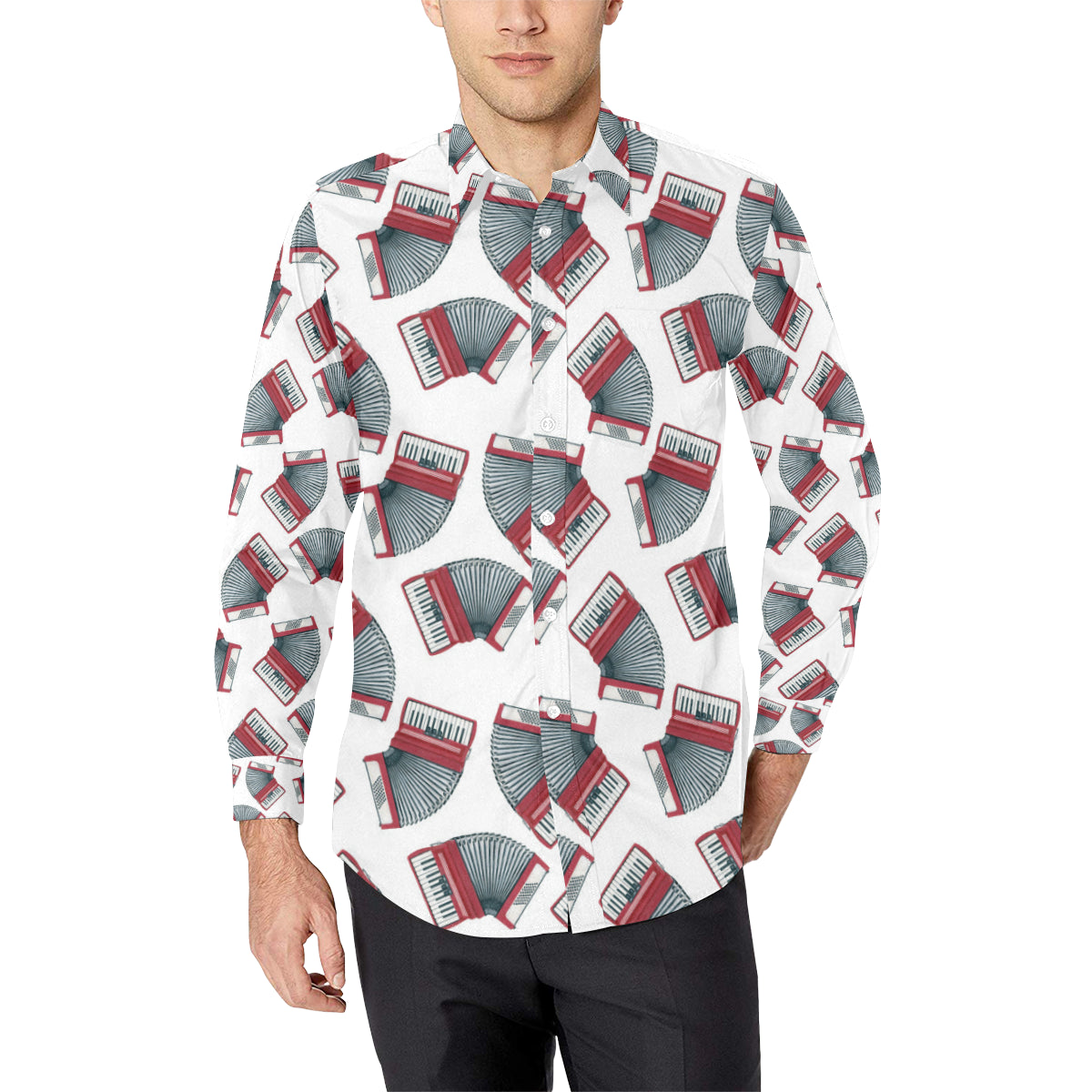 Accordion Pattern Print Design 03 Men's Long Sleeve Shirt