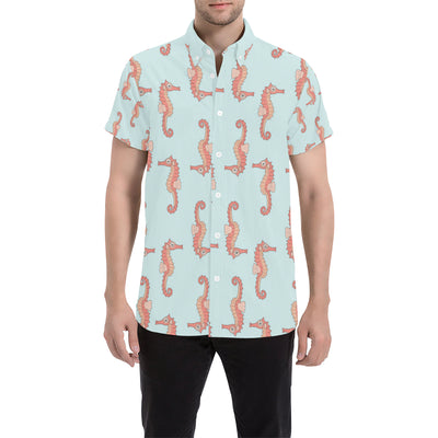 SeaHorse Pattern Print Design 01 Men's Short Sleeve Button Up Shirt