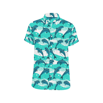 Dolphin Design Print Pattern Men's Short Sleeve Button Up Shirt