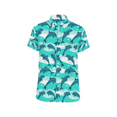 Dolphin Design Print Pattern Men's Short Sleeve Button Up Shirt