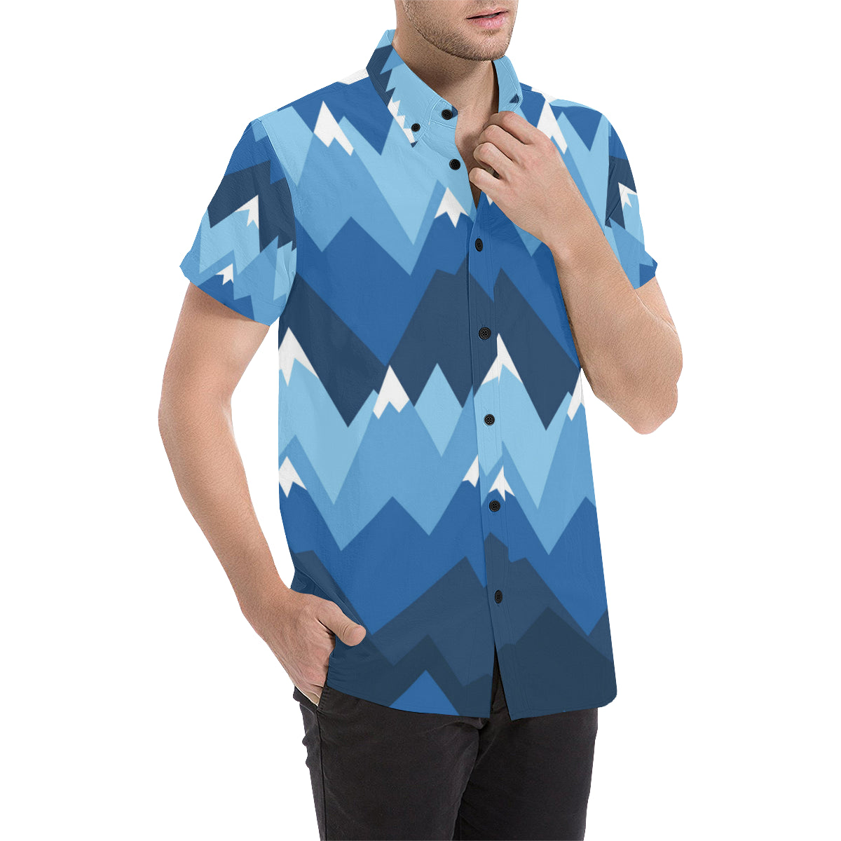 Mountain Pattern Print Design 04 Men's Short Sleeve Button Up Shirt