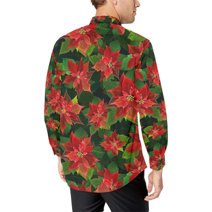 Poinsettia Pattern Print Design POT04 Men's Long Sleeve Shirt