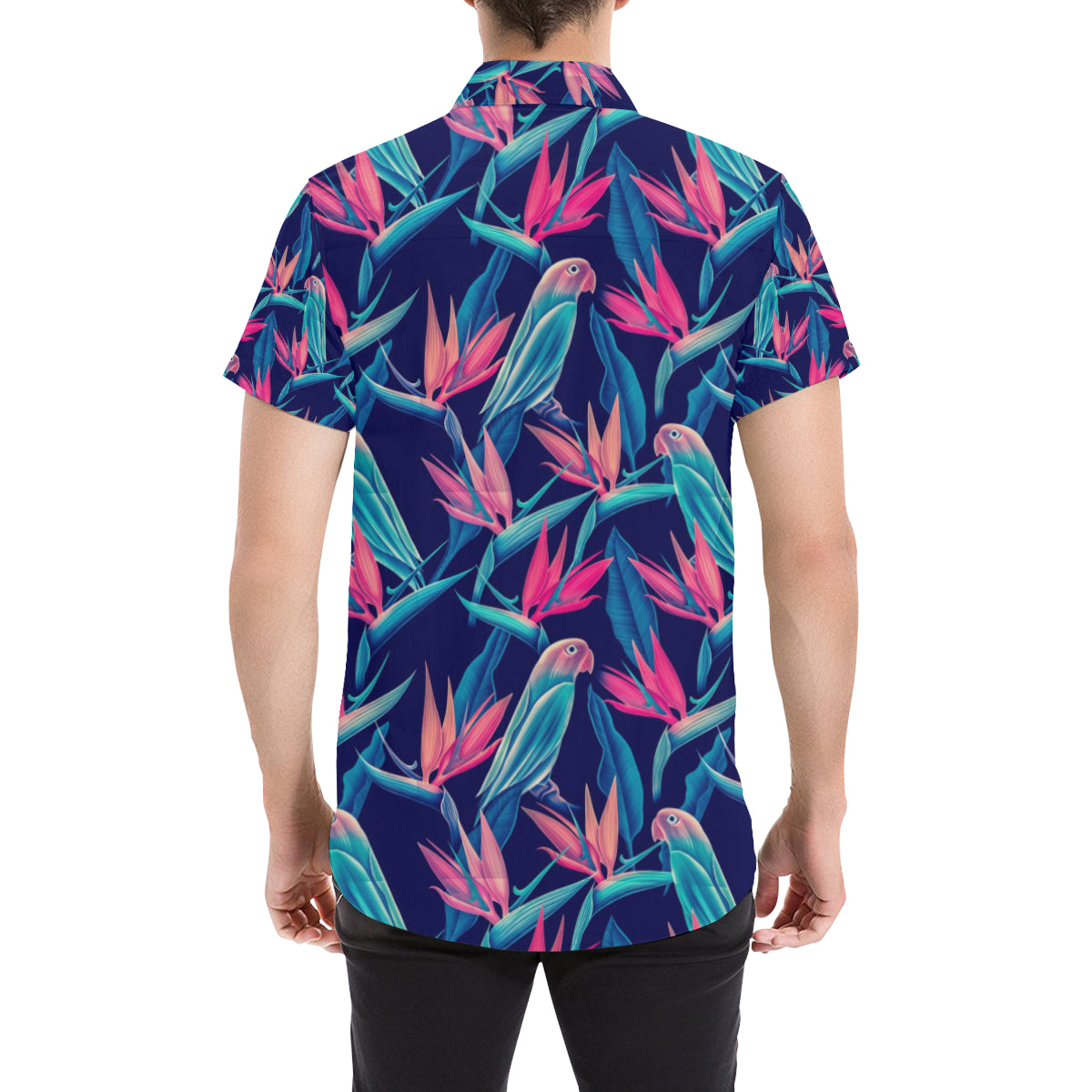Tropical Flower Pattern Print Design TF024 Men's Short Sleeve Button Up Shirt