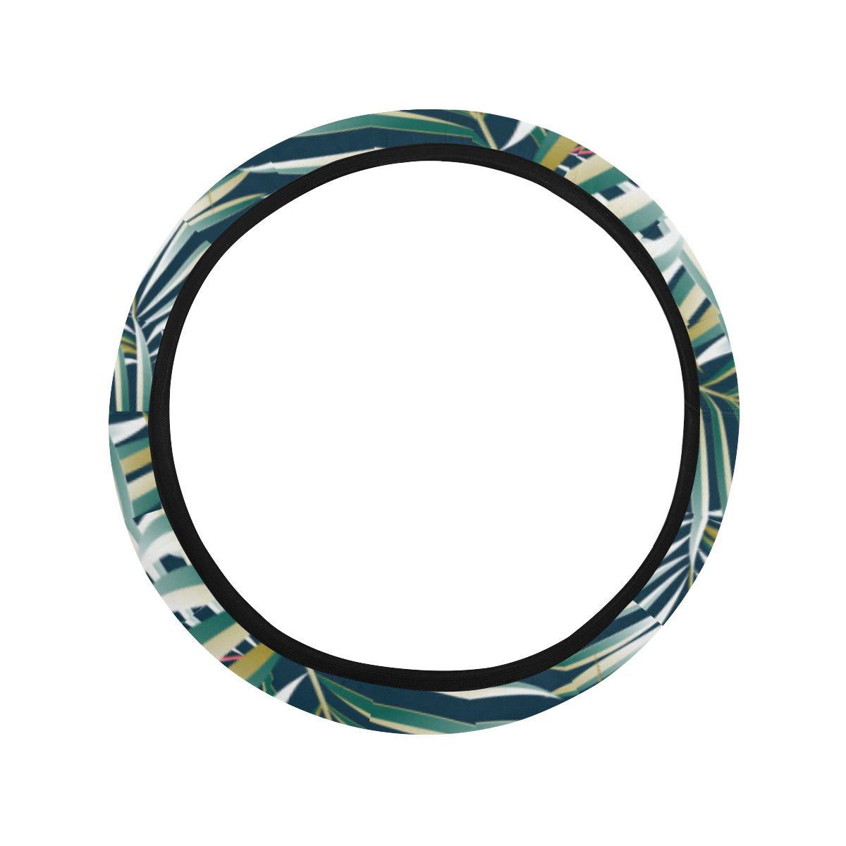 Sun Spot Tropical Palm Leaves hower Curtain Steering Wheel Cover with Elastic Edge
