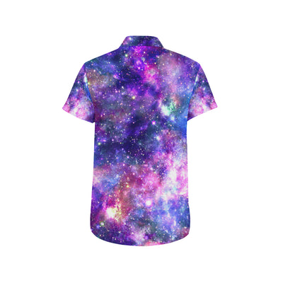 Galaxy Night Stardust Space Print Men's Short Sleeve Button Up Shirt