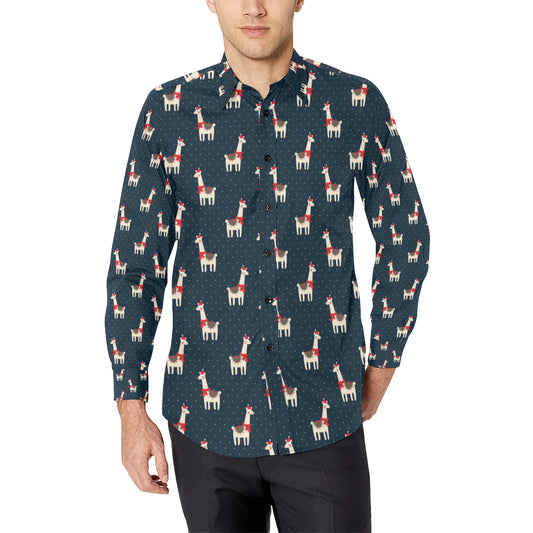Llama with Polka Dot Themed Print Men's Long Sleeve Shirt