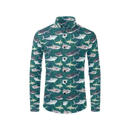 Shark Style Print Men's Long Sleeve Shirt